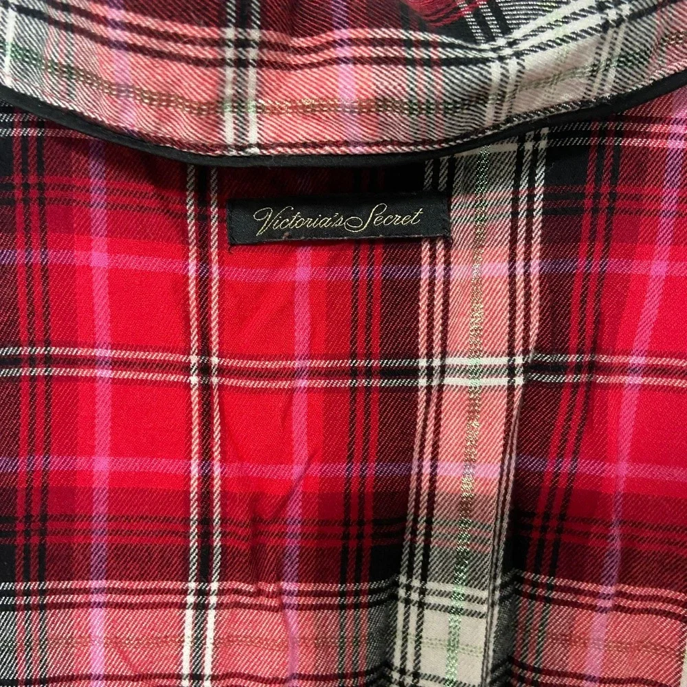 Victoria's Secret Red Tartan Plaid Flannel‎ Night Shirt Pajamas PJs Size S